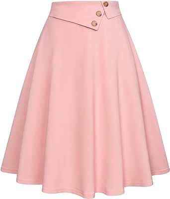 Belle Poque Women Vintage A-Line Skirt High Waisted Midi Skirt with Pockets & Buttons