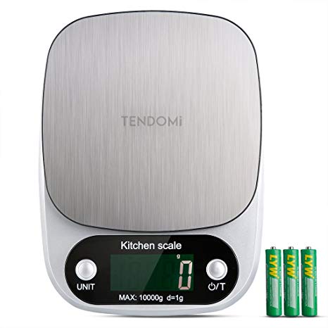 TENDOMI Digital Kitchen Scale Precise Cooking and Baking Scale, Multifunction Food Scale with LCD Display,1g/0.002lbs to 221bs Capacity,Automatic turn-off,Silver(Batteries Included)