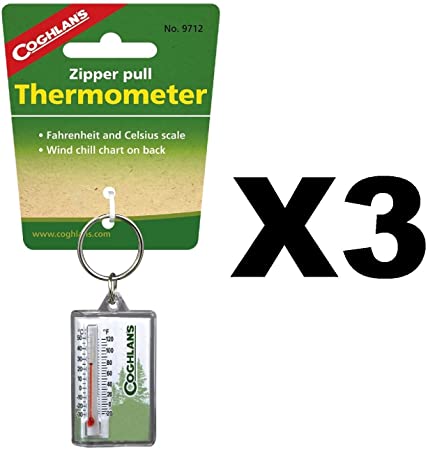 Coghlan's Zipper Pull Thermometer Fahrenheit & Celsius & Windchill Chart(3-Pack)