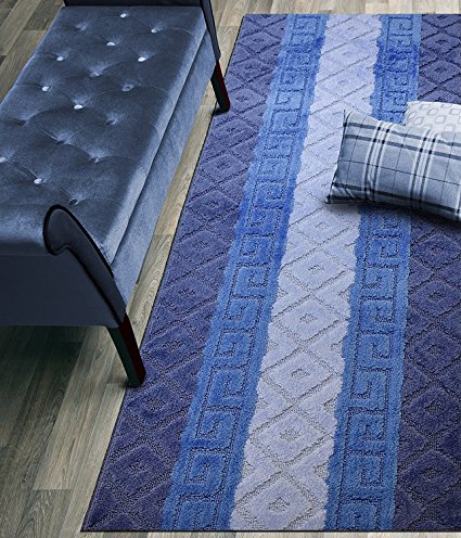 Custom Size Hallway Runner Rug, Slip Resistant, 26 Inch Wide X Your Choice of Length, Meander Blue, 26 Inch X 4 feet
