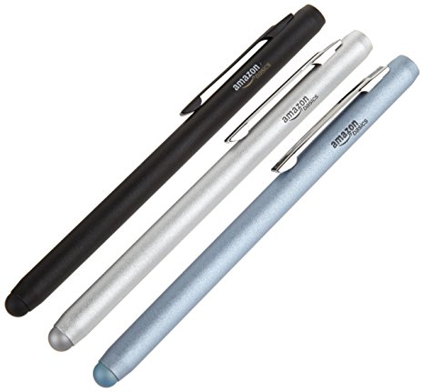 AmazonBasics 3-Pack Executive Stylus for Touchscreen Devices (Black/Silver/Blue)