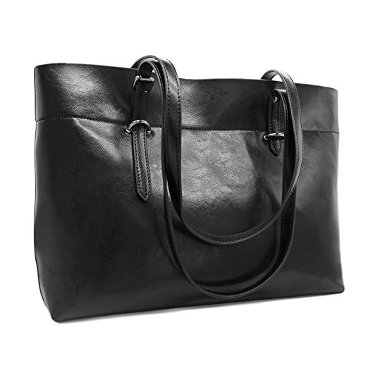 Women's Vintage Genuine Leather Large Tote Shoulder Bag Purse Handbag with Zipper