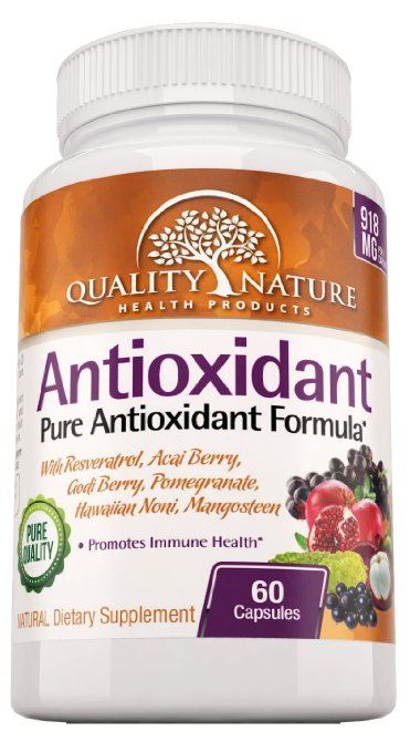 Antioxidant Advanced Formula - All Natural Antioxidant Supplements - Offered By Quality Nature Vitamins with - Acai Fruit Extract - Goji Berry Extract - Hawaiian Noni Extract - Complete 30 Day Supply 60 Capsules - Premium Quality Ingredients Guarantee - No Side Effects