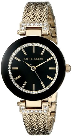 Anne Klein Women's AK/1906BKGB Swarovski Crystal-Accented Watch with Gold-Tone Mesh Bracelet
