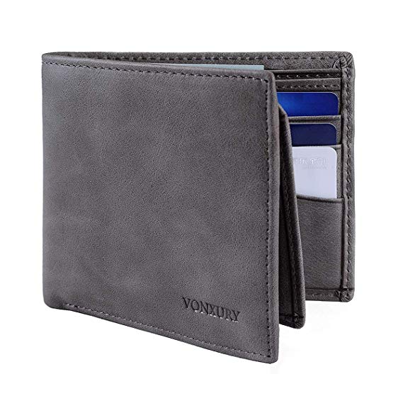 Leather Wallet for Men, Black RFID Blocking Bifold Wallet by Vonxury