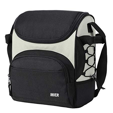 MIER 16 Can Insulated Lunch Box Bag for Women Men Large Leakproof Soft Cooler Bag, Black Grey