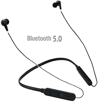 Neckband Bluetooth Headset with Mic, 9 Hrs Playtime,Stereo Wireless Bluetooth Neckband Earbuds w/mic, Bluetooth 5.0 Wireless Headphones, IPX4 Waterproof Sport Gym Running Music Earphones - Black