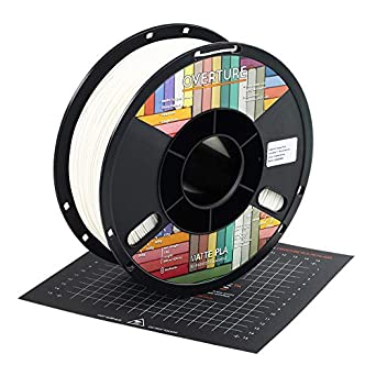 OVERTURE Matte PLA Filament,1.75mm with 3D Build Surface 200mm × 200mm 3D Printer Consumables, 1kg Spool (2.2lbs), Dimensional Accuracy  /- 0.06 mm, Fit Most FDM Printer(Matte White)