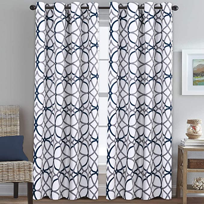 H.VERSAILTEX Blackout Curtains 96 Inches Length Home Decoration Room Darkening Curtain Panels Pair for Bedroom/Living Room/Dining - Energy Smart Thermal Insulated Grommet Draperies, Dark Denim & Grey