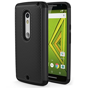 Motorola Moto X Play / DROID Maxx 2 Case, MoKo [Shock Absorption] Slim Dual Layer Protective Case with Soft Silicone Bumper and Rigid PC Back Cover for Motorola Droid Maxx 2 / Moto X Play - Black