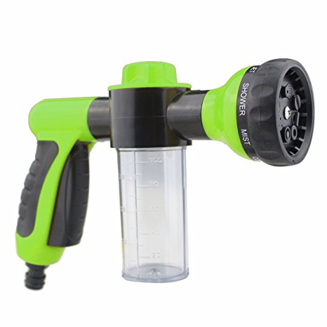GAMPRO 8 in 1 High Pressure Spray Nozzle Water Shape Sprayer 8 Spray Settings with Foam Clean Function, Best for Car Washing, Gardening, Pet Washing Etc(Green)