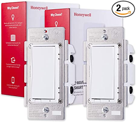 Honeywell UltraPro Z-Wave Plus Smart Light Switch 2-pack, In-Wall White & Almond Paddles | Built-In Repeater & Range Extender | ZWave Hub Required - Alexa and Google Assistant Compatible, 44946