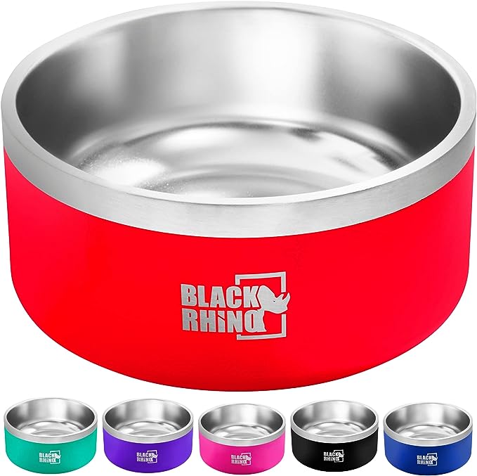 Black Rhino The Dura-Bowl (64 Oz) Double Insulated Stainless Steel Food & Water Dog Bowls for Small, Medium, Large Dogs | Non Slip |