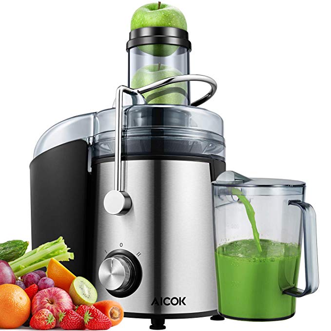 Aicok Juicer Juice Extractor, 800W Juicer Machine 75MM Wide Mouth for Whole Fruit and Vegetable, 2-Speed Setting Fruit Juicer, Stainless Steel Centrifugal Juicer, Easy to Clean, BPA-Free