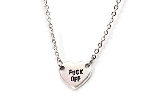 sassy phrase heart necklace aluminum and metal alloy NOPE f*ck off meow or custom quote stainless steel chain Tiny size or small size