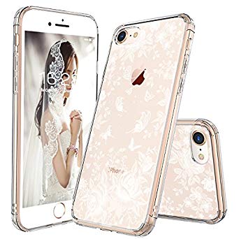 iPhone 7 Case, iPhone 8 Slim Case, MOSNOVO White Roses Garden Floral Printed Flower Clear Design Plastic Back Hard Case with Soft TPU Bumper Protective Case Cover for iPhone 7 (2016) / iPhone 8 (2017)