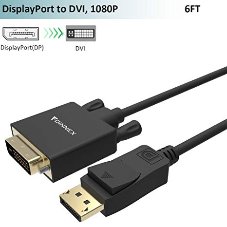 DP to DVI Cable(6Ft/1.8m,Gold Plated),FOINNEX DisplayPort to DVI-D Male to Male Adapter Cord,Supports Audio and Video Transmission@1080P 60Hz,for Lenovo,Dell,HP,ASUS(DP Enabled Desktops/Laptops)