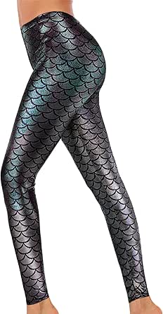 Alaroo Halloween Shiny Fish Scale Mermaid Leggings for Women Pants S-4XL