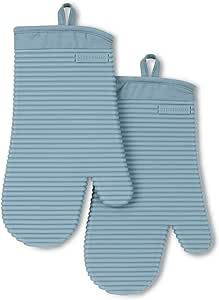 KitchenAid Ribbed Soft Silicone Oven Mitt 2-Pack Set, Fog Blue, 7.5"x13"