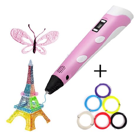 Yingjia 3d Printer Pen for 3d Drawing 3d Scribbler Printing and Doodling with LCD Screen with 6 pack PLA 3D filament 328ftcolor Pink