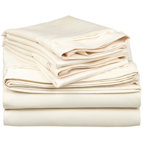 Egyptian Cotton 650 Thread Count, Queen 4-Piece Sheet Set, Deep Pocket, Single Ply, Solid, Ivory