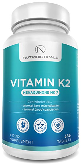 Vitamin K2 MK7 75mcg – 100% Recommended Daily Amount, 365 Tablets Vegetarian and Vegan, Menaquinon MK7 by Nutribioticals
