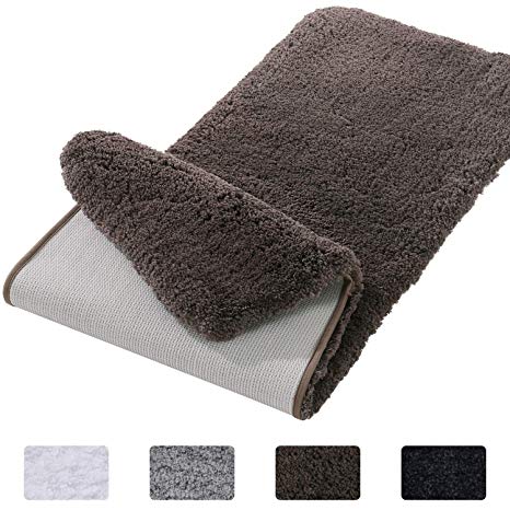 Lifewit Bathroom Rug Bath Mat Non-Slip Rubber Microfiber Soft Water Absorbent Thick Shaggy Floor Mats, Machine Washable, Brown，59"x20"