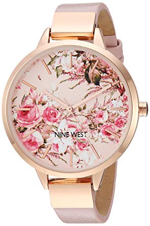 Nine West Women's NW/2176 Floral Dial Strap Watch