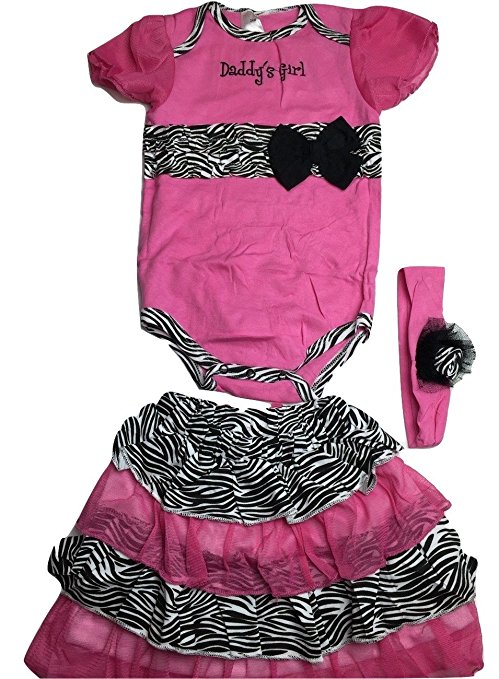 Cutey's Baby Girl's "Daddy's Girl" Pink/Black Romper with Tutu and Headband Outfit