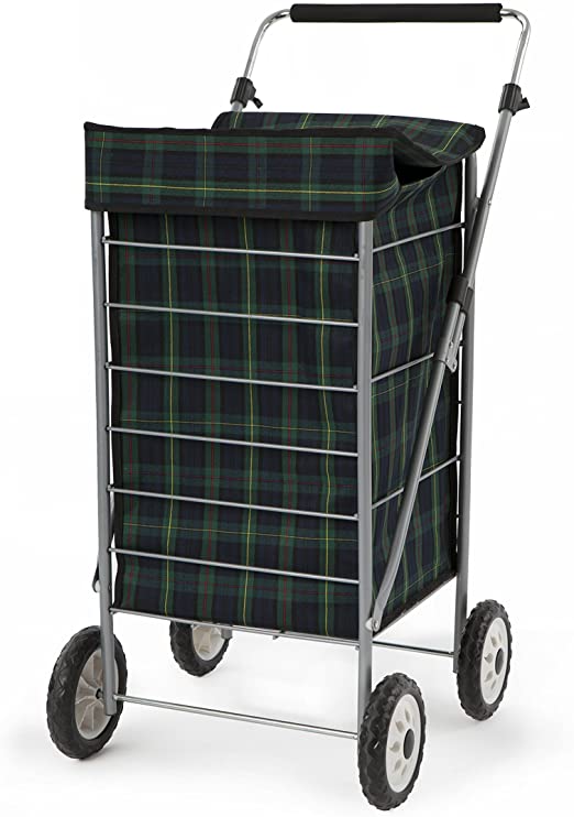Sabichi 184184 Angus Blue & Green Tartan 4 Wheel Shopping Trolley, 60ltr Capacity, 98 x 48 x 62cm