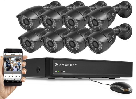 Amcrest 650 TVL 8CH Video Security System w/ 1TB - Eight 650TVL Weatherproof IP66 Bullet Cameras (Black)