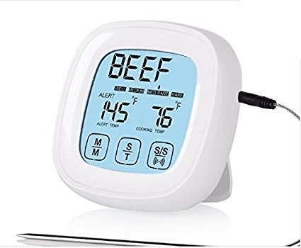 Perfect-Prime KW1022 Touch Panel Control /Alert BBQ/Kitchen/Oven Grill Thermometer Stainless Steel Probe for Meat Cooking