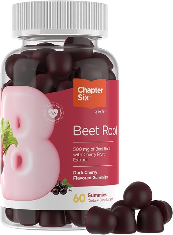 Zahler Chapter Six Beet Root Gummy, 500 mg of Beet Root with Cherry Fruit Extract, 60 Dark Cherry Flavored Gummies.