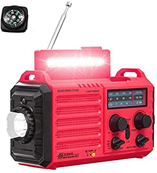 Emergency Solar Hand Crank Portable NOAA Weather Alert Radio for Household Outdoor Survival,AM FM SW,Flashlight,Reading Lamp,SOS Alarm,5-Way Powered,USB Charge Port,Rechargeable Power Bank Battery