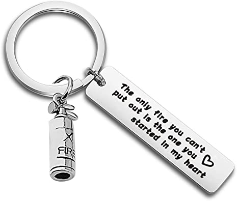 AKTAP Thin Red Line Gift Firefighter Keychain The Only Fire You Can't Put Out is The One You Started in My Heart Husband Boyfriend Keychain Firefighter Gifts for Men