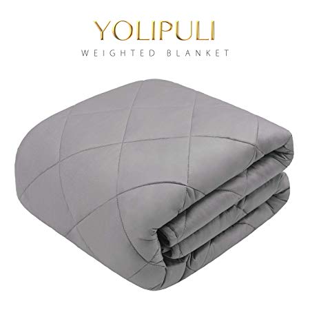 YOLIPULI-Weighted-Blanket-Adult-15-lbs, 60 x 80 Inches Queen Size Heavy Blanket, 100% Organic Cotton with Cooling Glass Beads