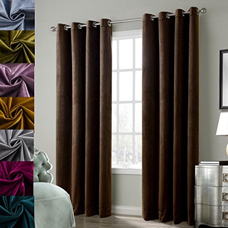 Cherry Home Set of 2 Blackout Velvet Drapes Room Darkening Curtains Panel Grommet Drapery, 52 by 96-Inch, Chocolate Brown(2 panels)Theater| Bedroom| Living Room| Hotel