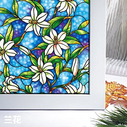 Bloss No glue static glass film Sun insulation window sticker affixed grilles bathroom color printing(17.7''x 78.7'')