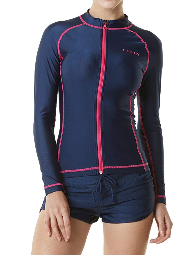 Tesla Women's UPF 50  Zip Front Long Sleeve Top Rashguard Swimsuit FSZ01 / FSZ11