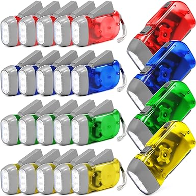 24 Pieces Hand Crank Flashlight No Battery Flashlight with LED Self Powered Charging Torch Dynamo for Camping Emergency (Yellow, Green, Blue, Red)