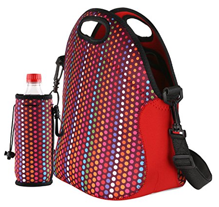 Insulated Lunch Tote Bag with Zipper & Shoulder Strap   Matching Water Bottle Holder. Large Size Lunch Bag, Holds food Hot or Cold for up to 4 Hours - Made w Premium Quality Neoprene