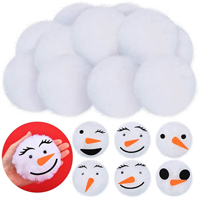 20 Pieces 4 Inch White Pom Pom Balls Fluffy Craft Pom Poms Large White Pom Poms Creative Crafts Decorations with Plastic Self-Adhesive Googly Eyes for DIY Craft Christmas Party Decoration