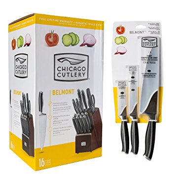 Chicago Cutlery Belmont 16 Piece Block Knife Set and Fullerton 3 Piece Chef/Utility/Paring Knife Set