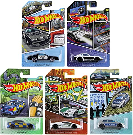 Hot Wheels 2020 Bundle Set of 5 Police Cars Chevrolet Nissan BMW Lamborghini Volkswagen