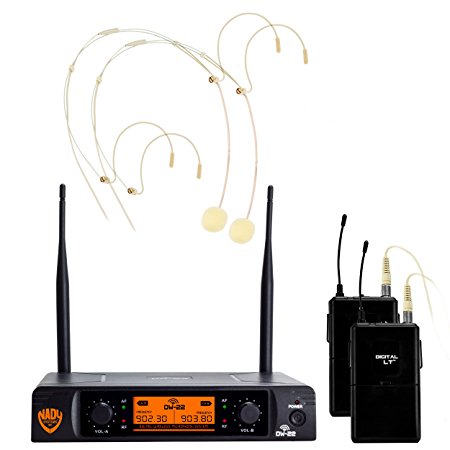 Nady DW-22 Dual Digital Wireless Headset Microphone System with HM-10 Omnidirectional Headmic – Ultra-low latency with QPSK modulation - XLR and ¼” outputs – UHF range