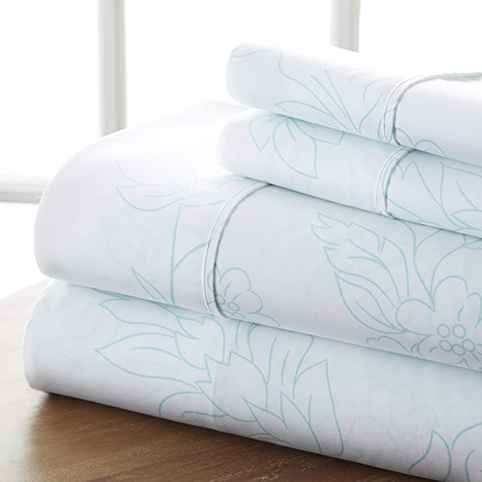 Linen Market Pattern 4 Piece Bed Sheet Set, Queen, Vine Aqua