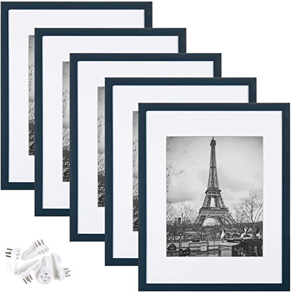 upsimples 11x14 Picture Frame Set of 5,Display Pictures 8x10 with Mat or 11x14 Without Mat,Wall Gallery Photo Frames,Navy Blue