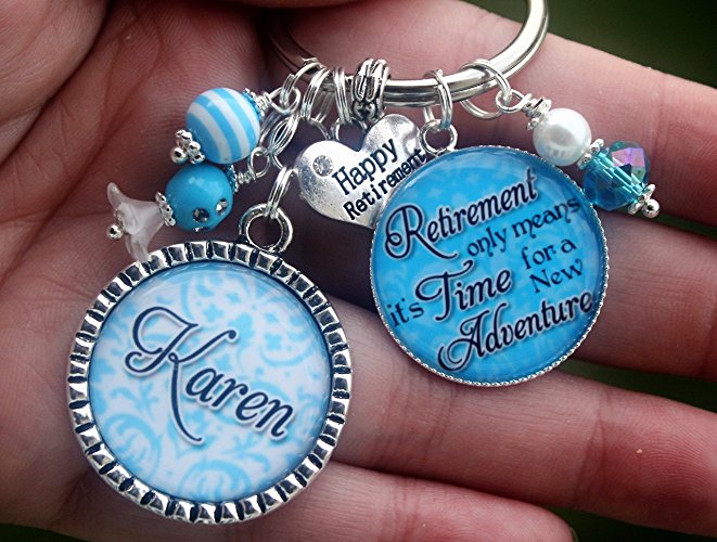 Personalized Retirement Keychain Key chain gift, Retirement only means it's time for a new adventure, YOUR CHOICE OF COLOR