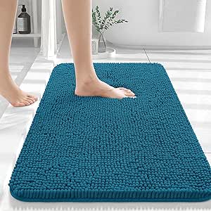 OLANLY Bathroom Rugs 30x20, Extra Soft Absorbent Chenille Bath Rugs, Rubber Backing Quick Dry, Machine Washable Bath Mats for Bathroom Floor, Tub and Shower, Home Decor Accessories, Peacock Blue