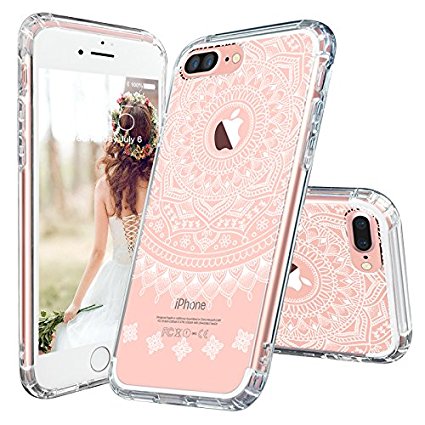 iPhone 7 Plus Case, MOSNOVO White Henna Mandala Shock-absorbent Scratch-resistant Cover Case with Transparent Hard PC Back Plate and Flexible TPU Gel Bumper for Apple iPhone 7 Plus 5.5" - Clear